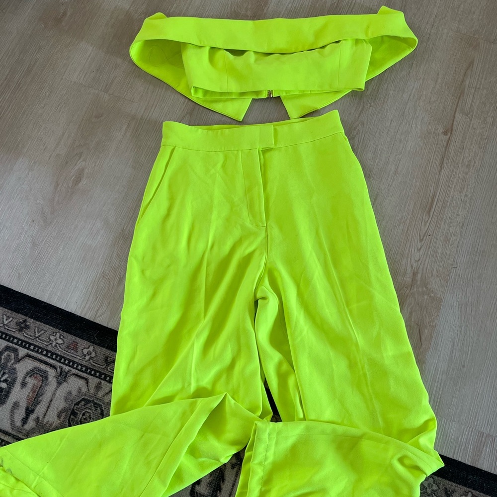 House of CB Marsha neon lime wide leg set